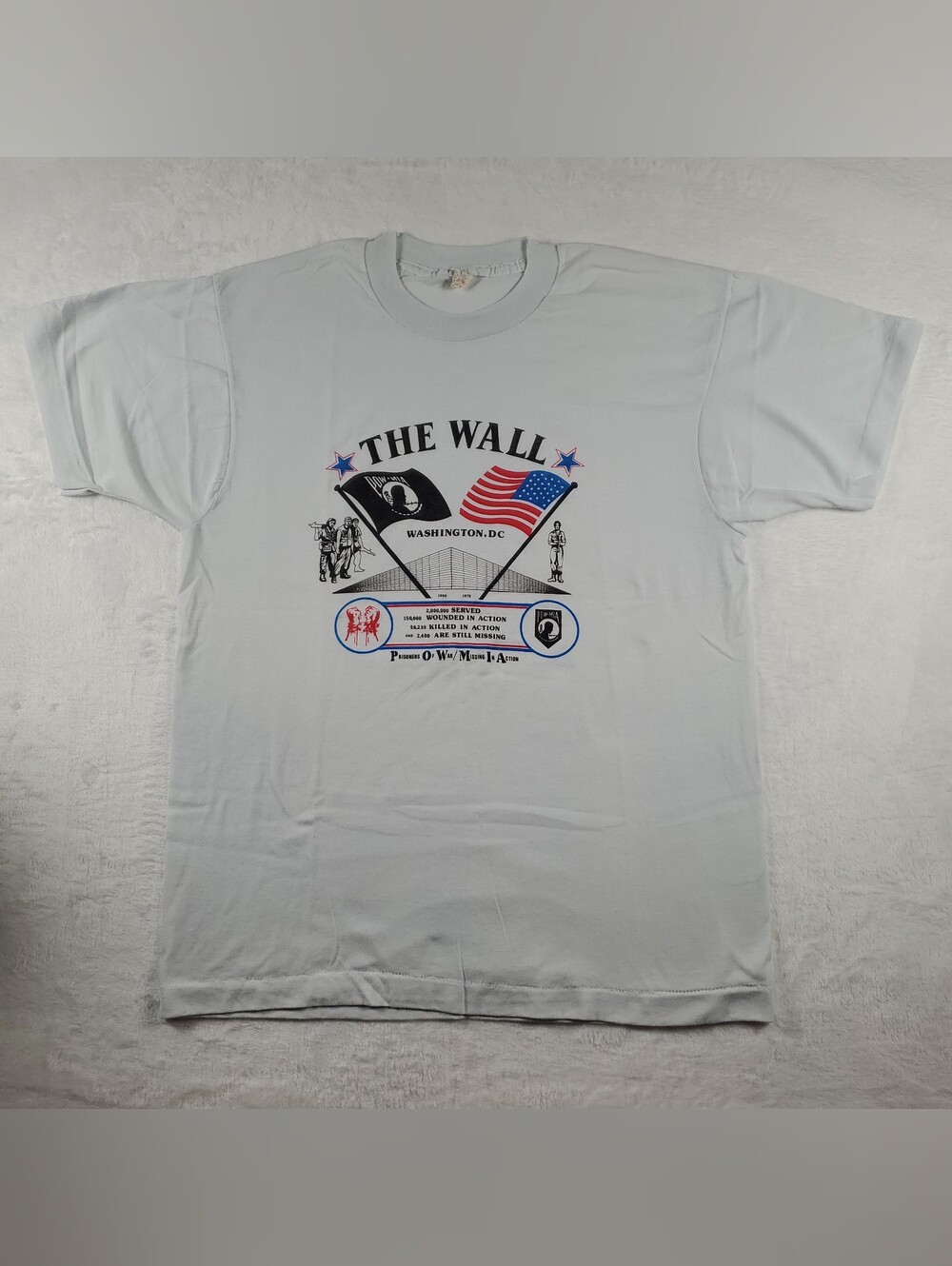 Vtg '80s SCREEN STARS The Wall POW-MIA T-shirt Made In USA Single-Stitch Sm READ